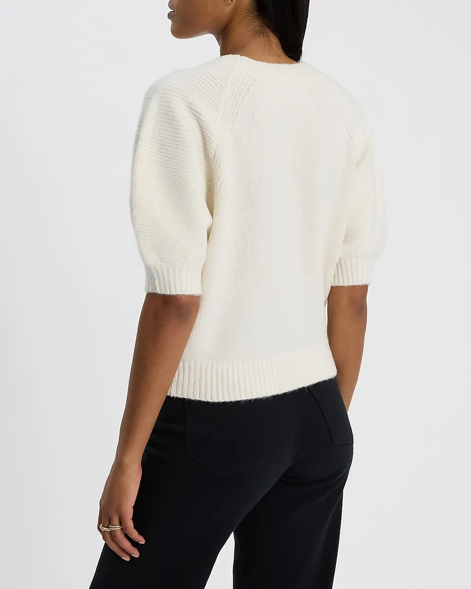 Crew Neck Short Puff Sleeve Sweater