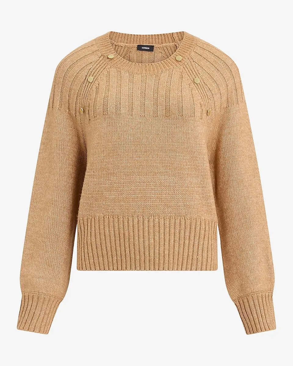 Crew Neck Gold Button Raglan Sweater