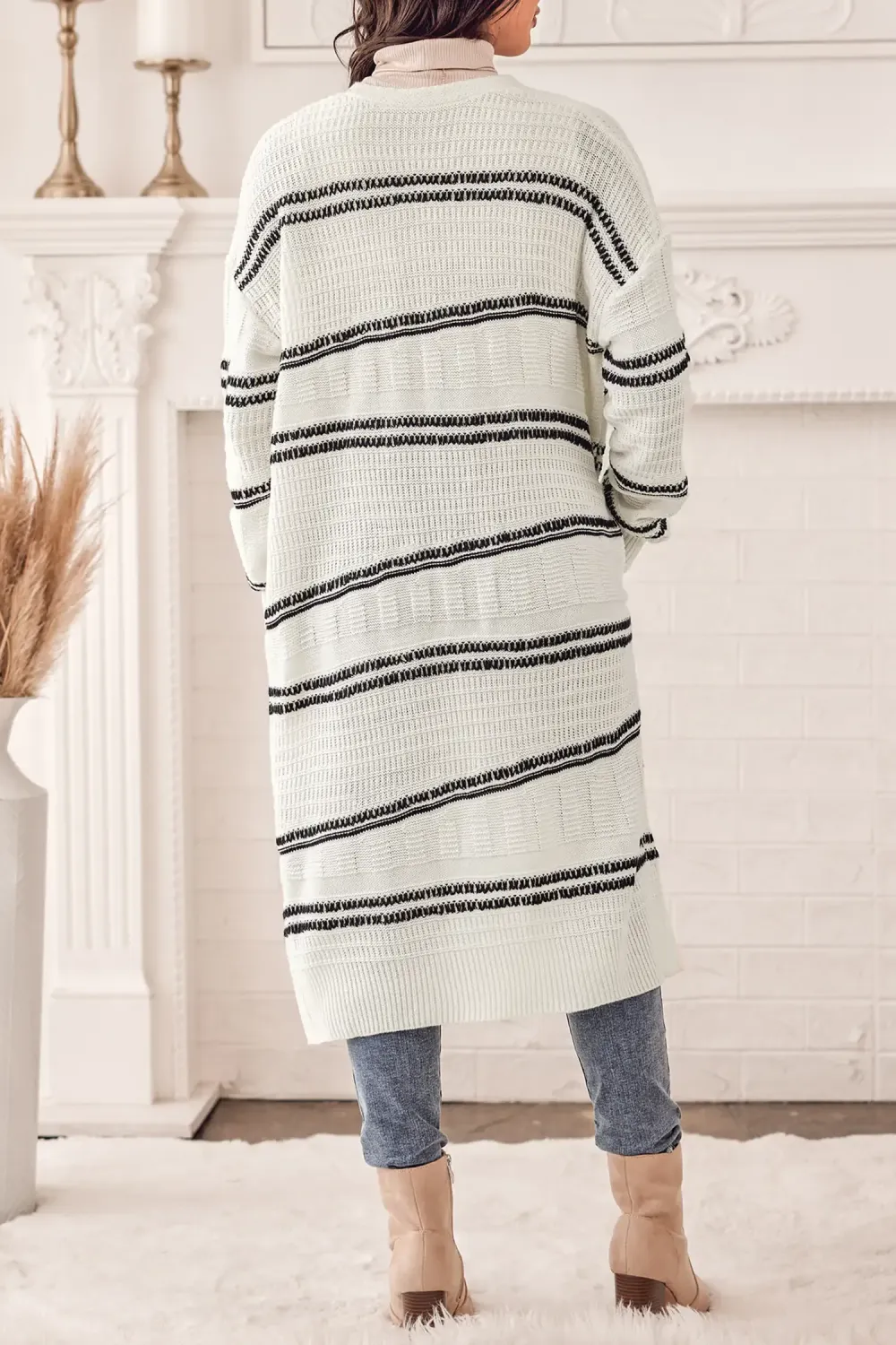 Striped Open-Front Longline Cardigan