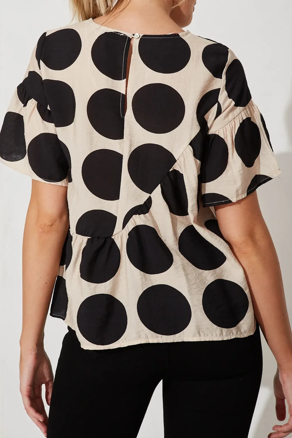 Beige Polka Dot Ruffled Top