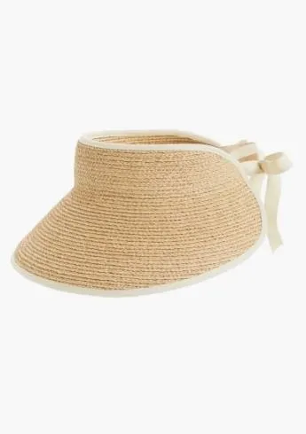 Raffia visor with foldable ties