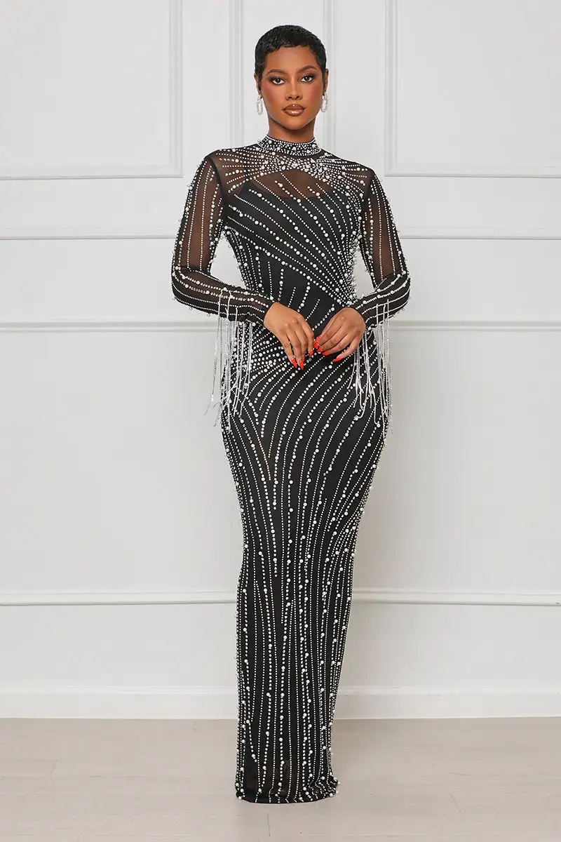 Award Winning Pearl Mesh Gown (Black)
