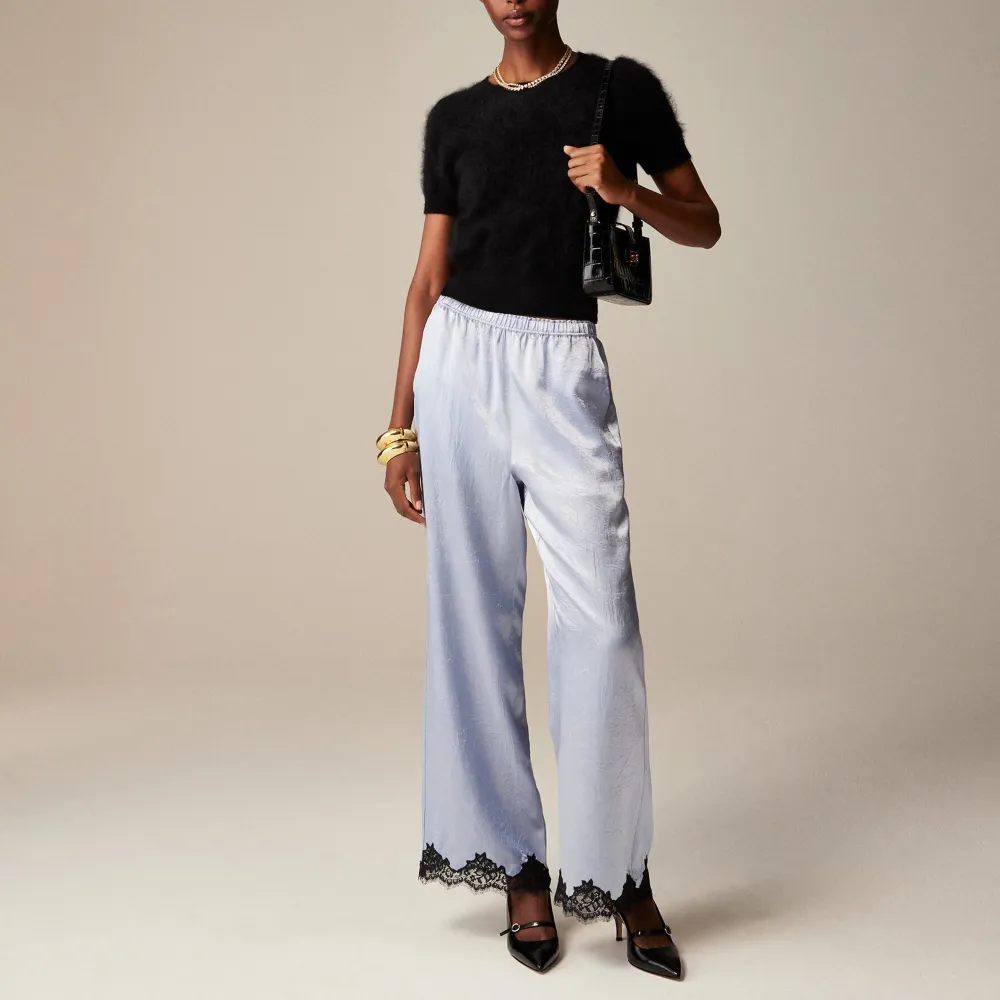 Stratus lace-trim pant in textured satin