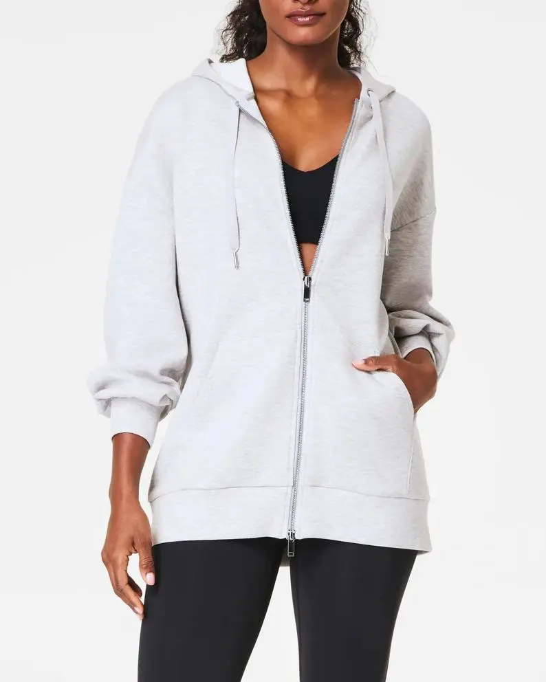 Brushed Full Zip Hoodie - Pale Heather Grey