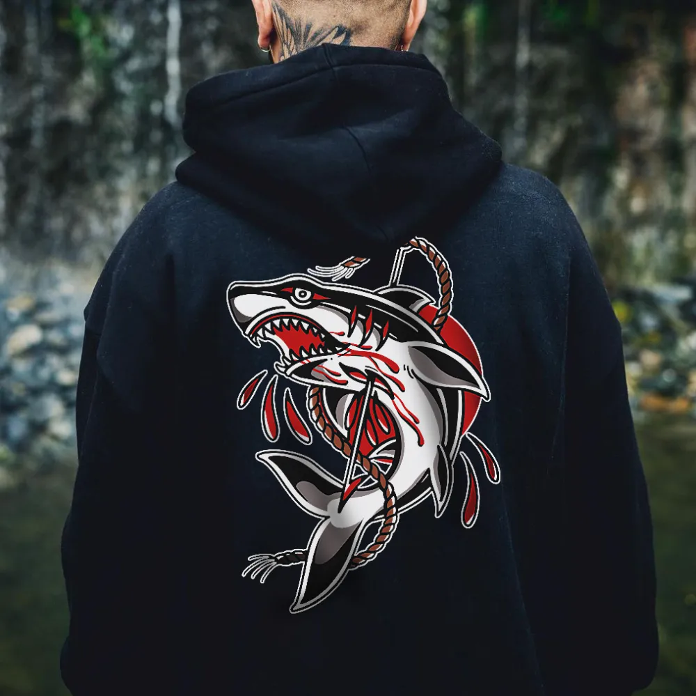 Assassinated Shark Print Comfort Hoodie