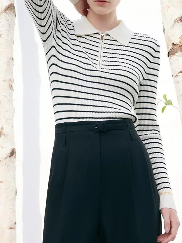 Black And White Stripe Slim Woolen Jumper