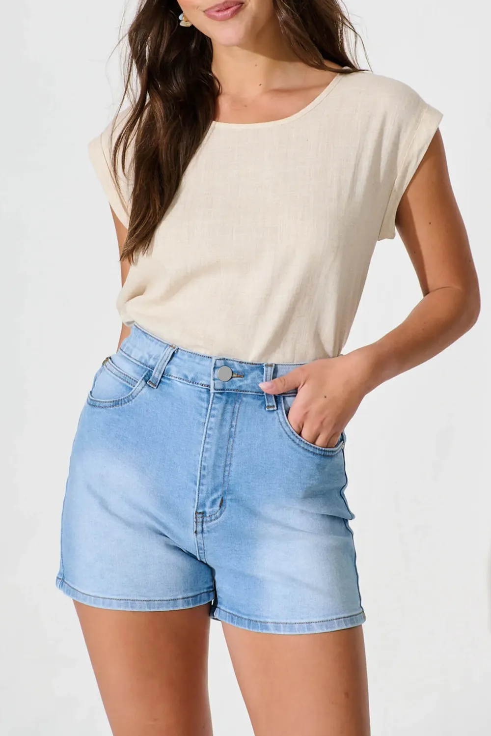 Light Blue High Waisted Denim Shorts