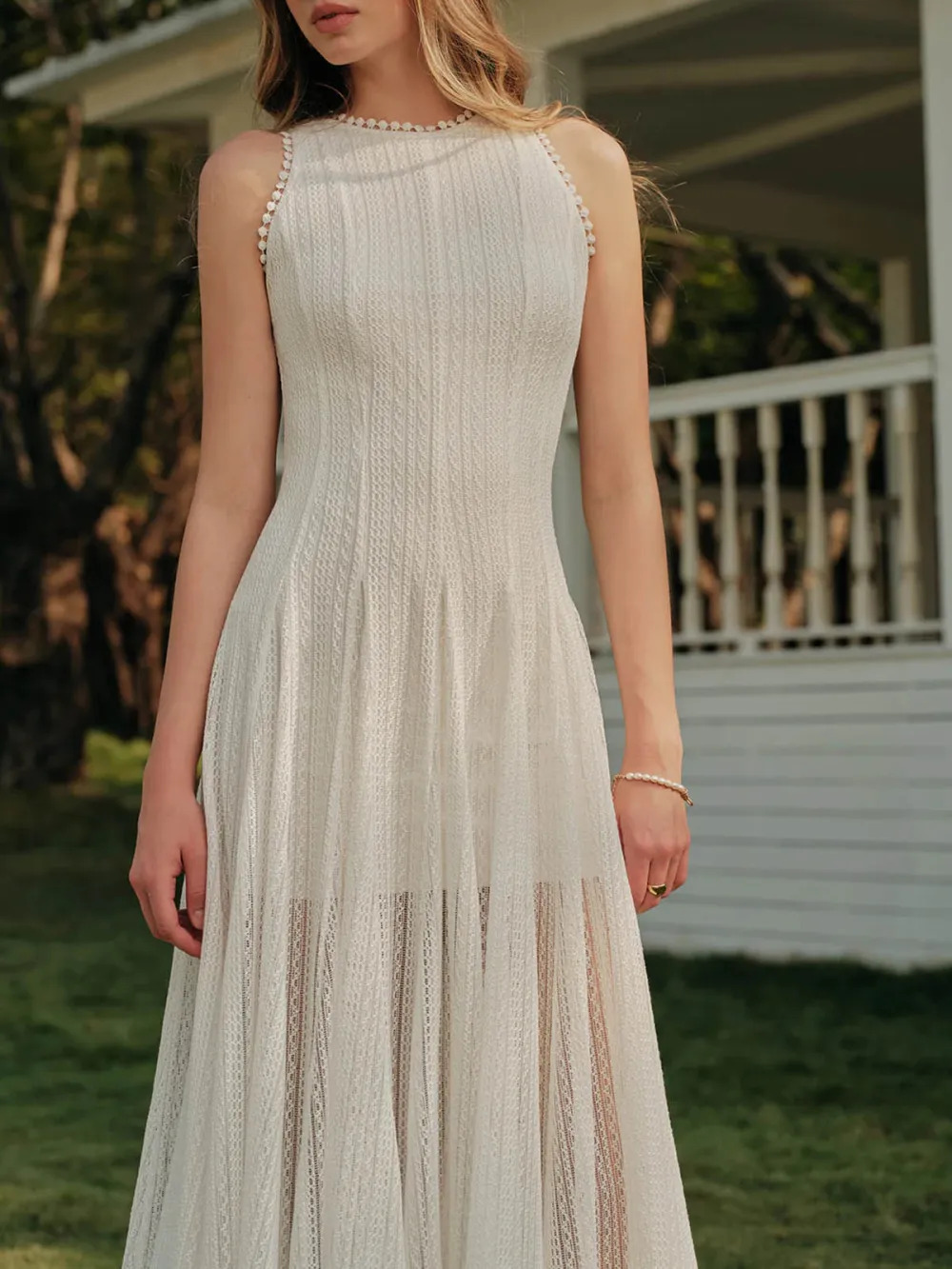 Textured Round Neck Sleeveless Dress