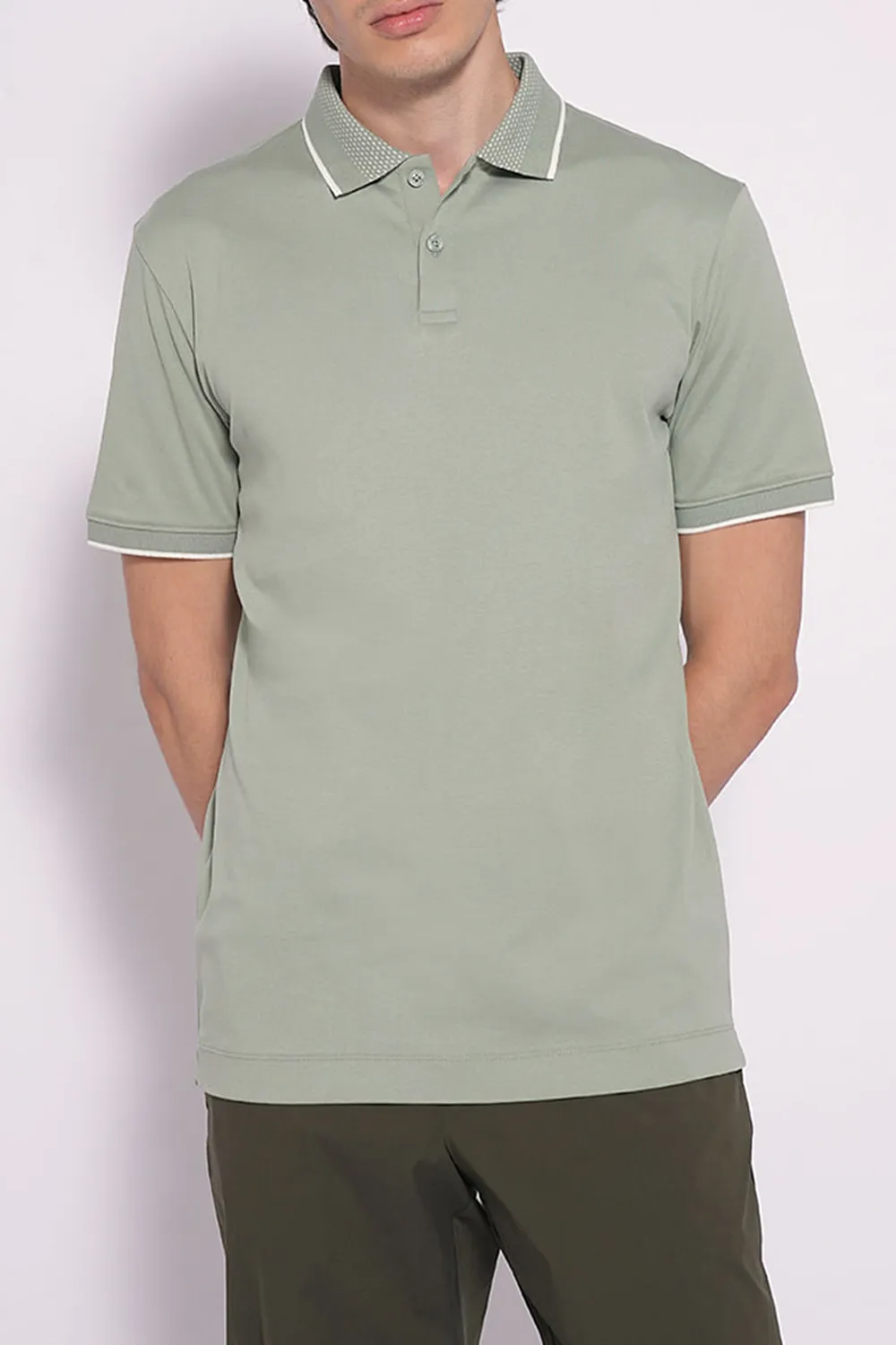 Green Logo Text Print Cotton Polo