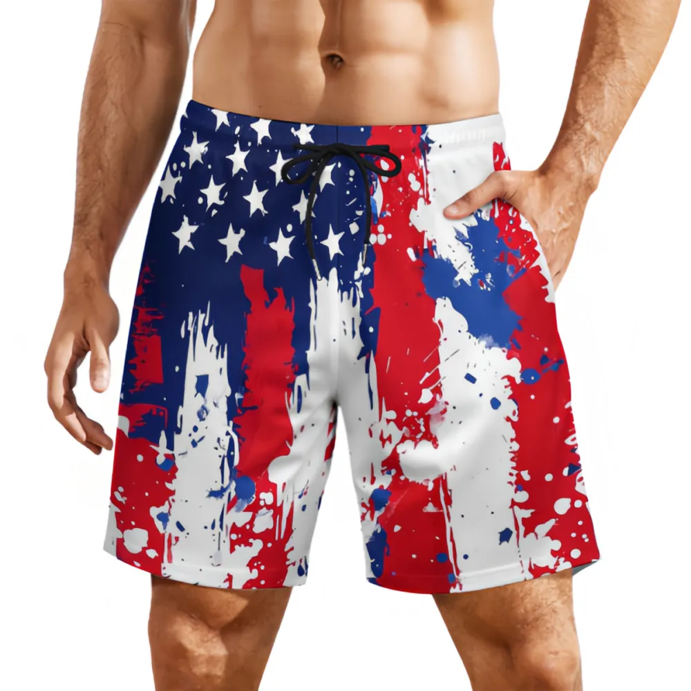 American Flag Splash Art Sports Board Shorts