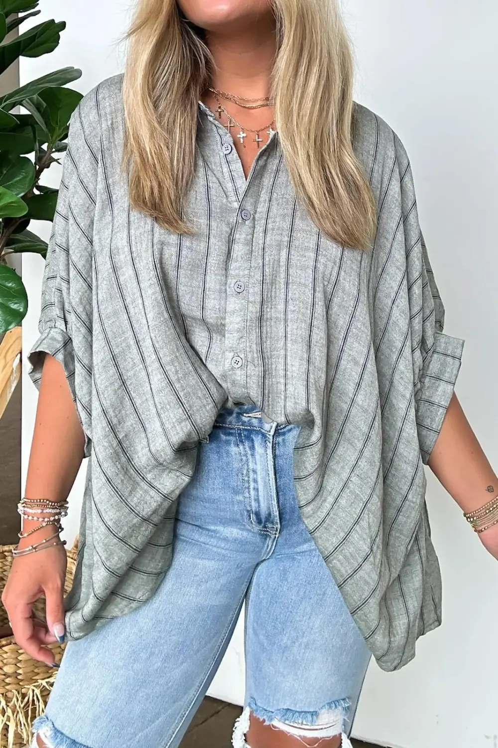 Oversized Striped Button Down Top