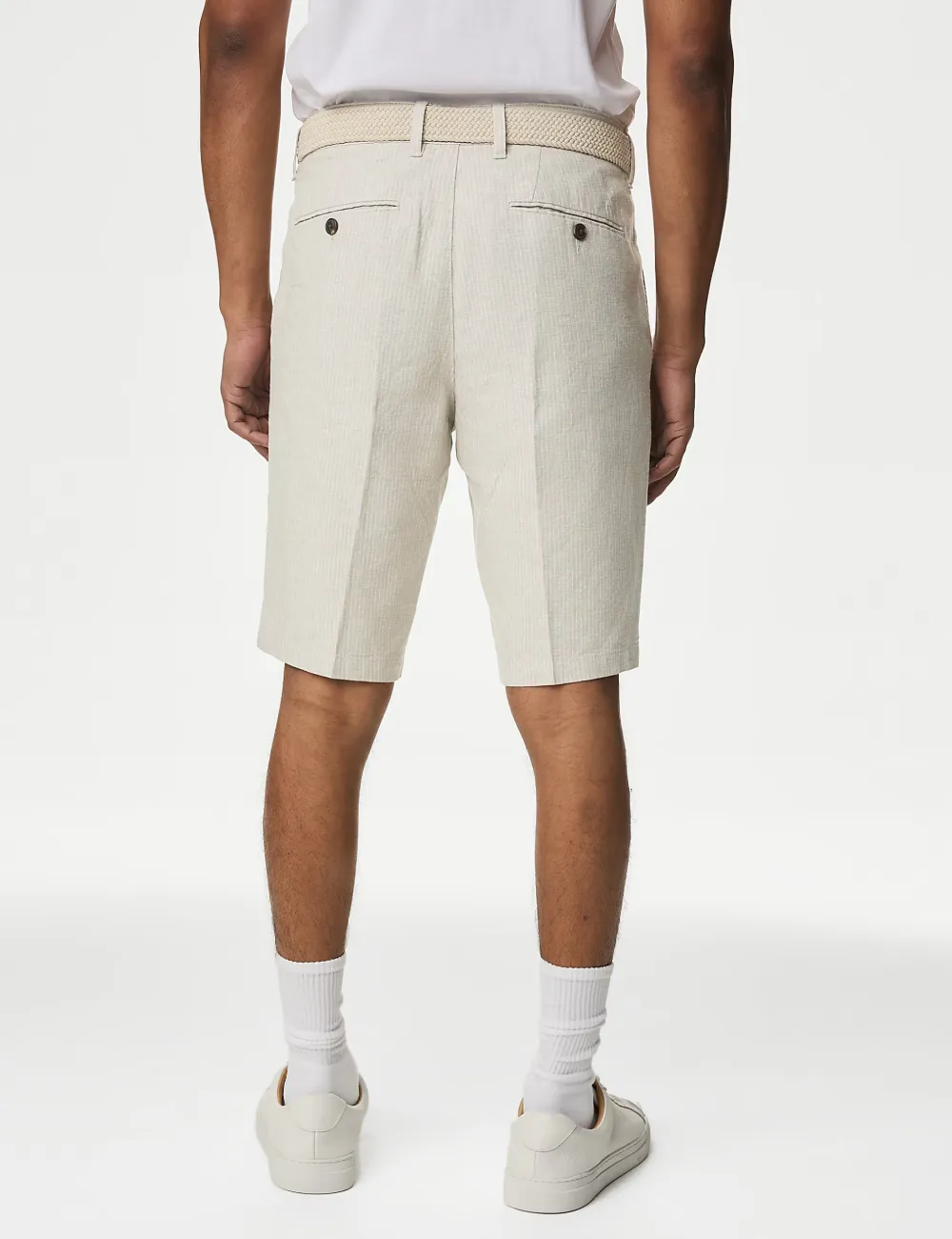 Linen Blend Striped Belted Chino Shorts