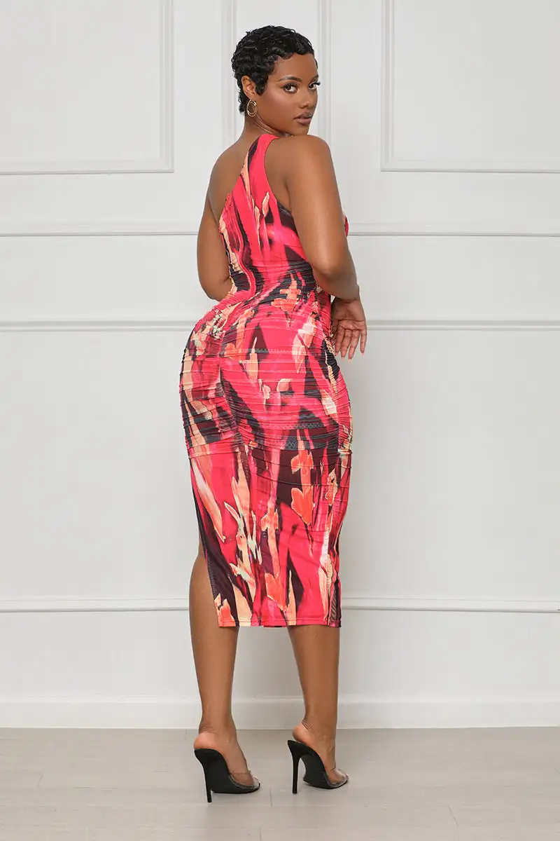 Art Show One Shoulder Dress (Hot Pink Multi)