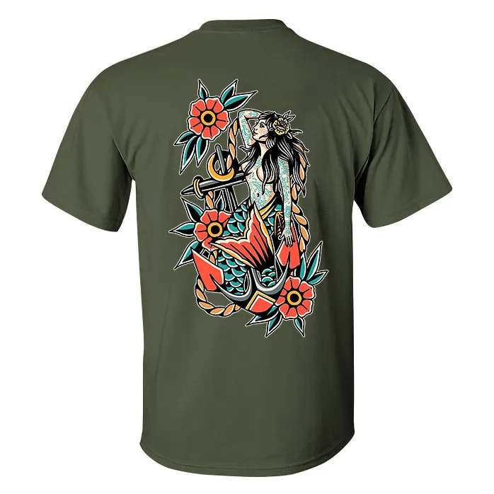 Anchor And Mermaid Printed Men's T-shirt