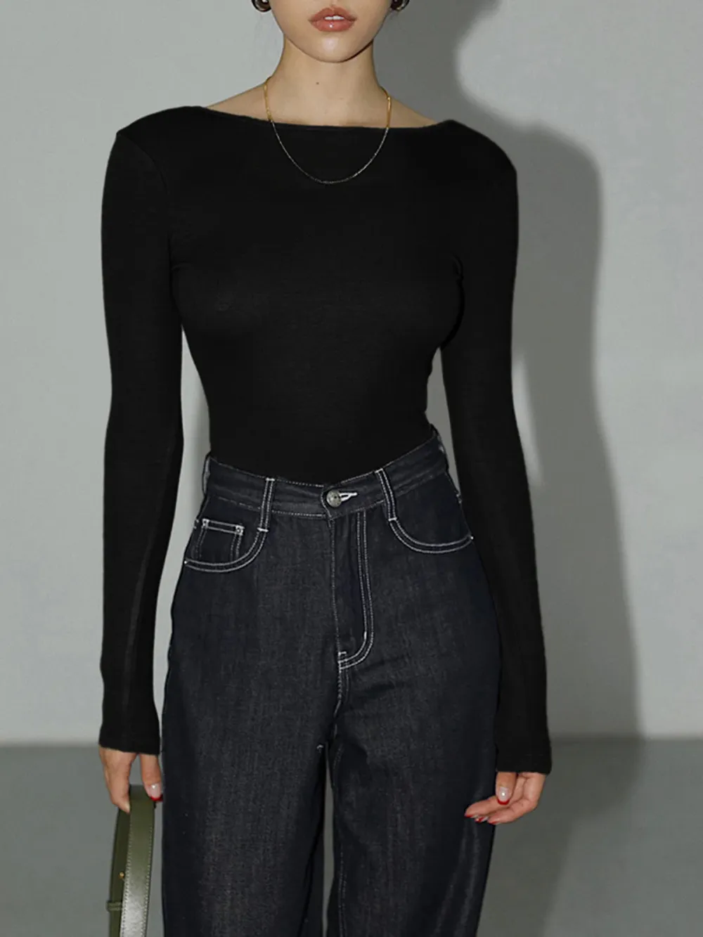 Ribbed Boat Neck Long Sleeve Bodysuit