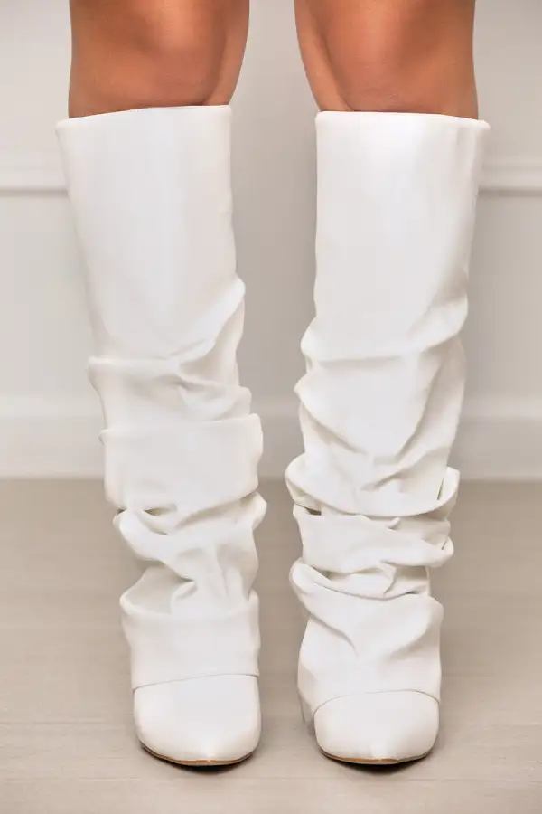 Zumma Ruched Wedge Boot (White)- FINAL SALE