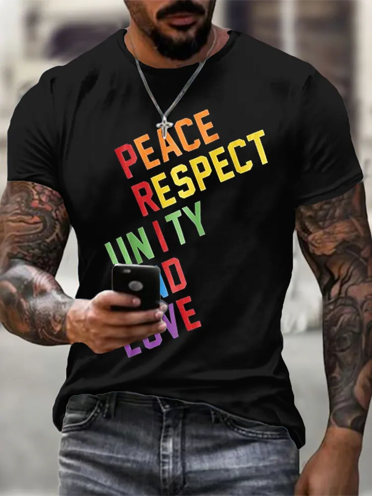 Men'S Peace Respect Unity And Love Round-Neck T-Shirt