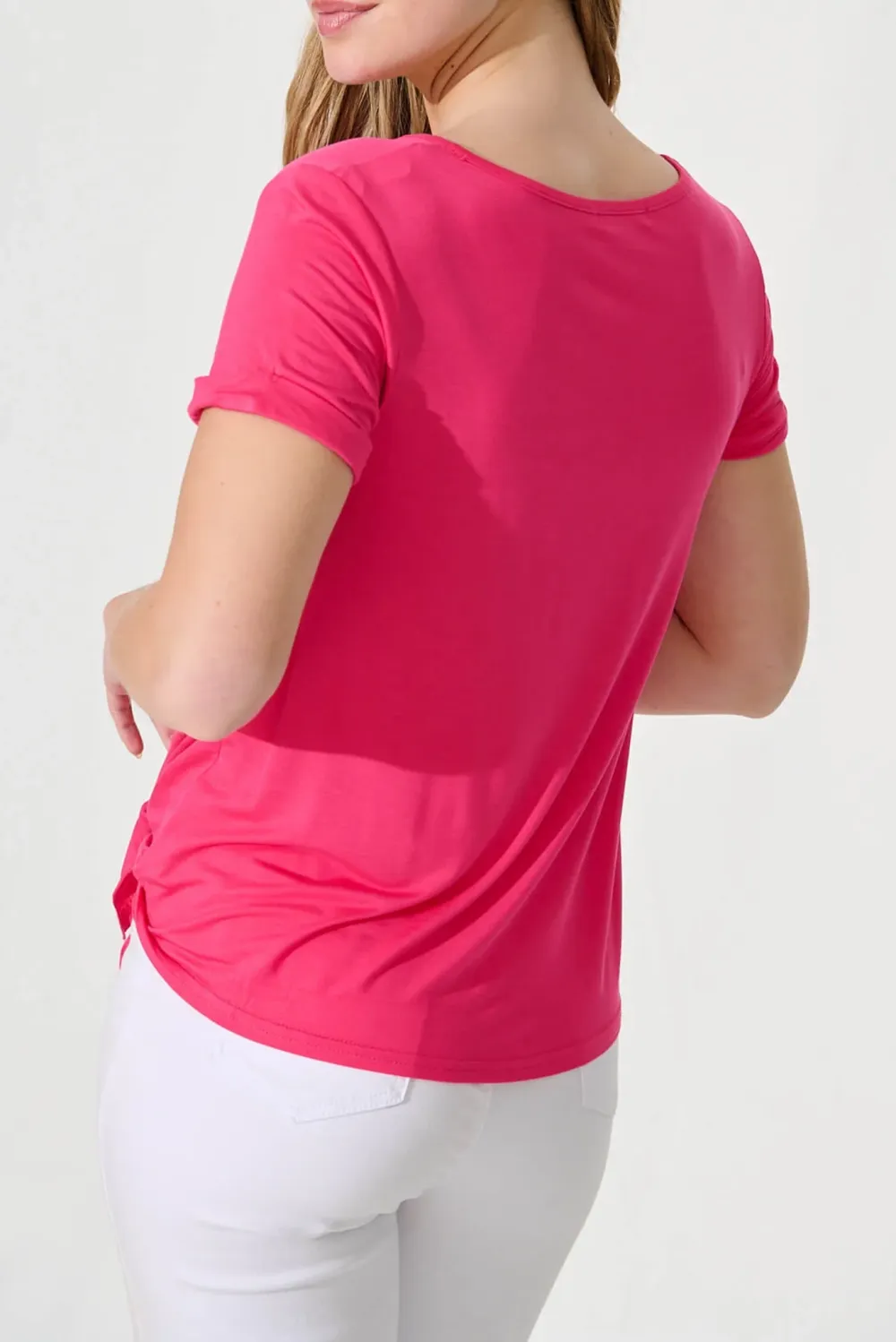 Pink Tie Front Short Sleeve Casual Top