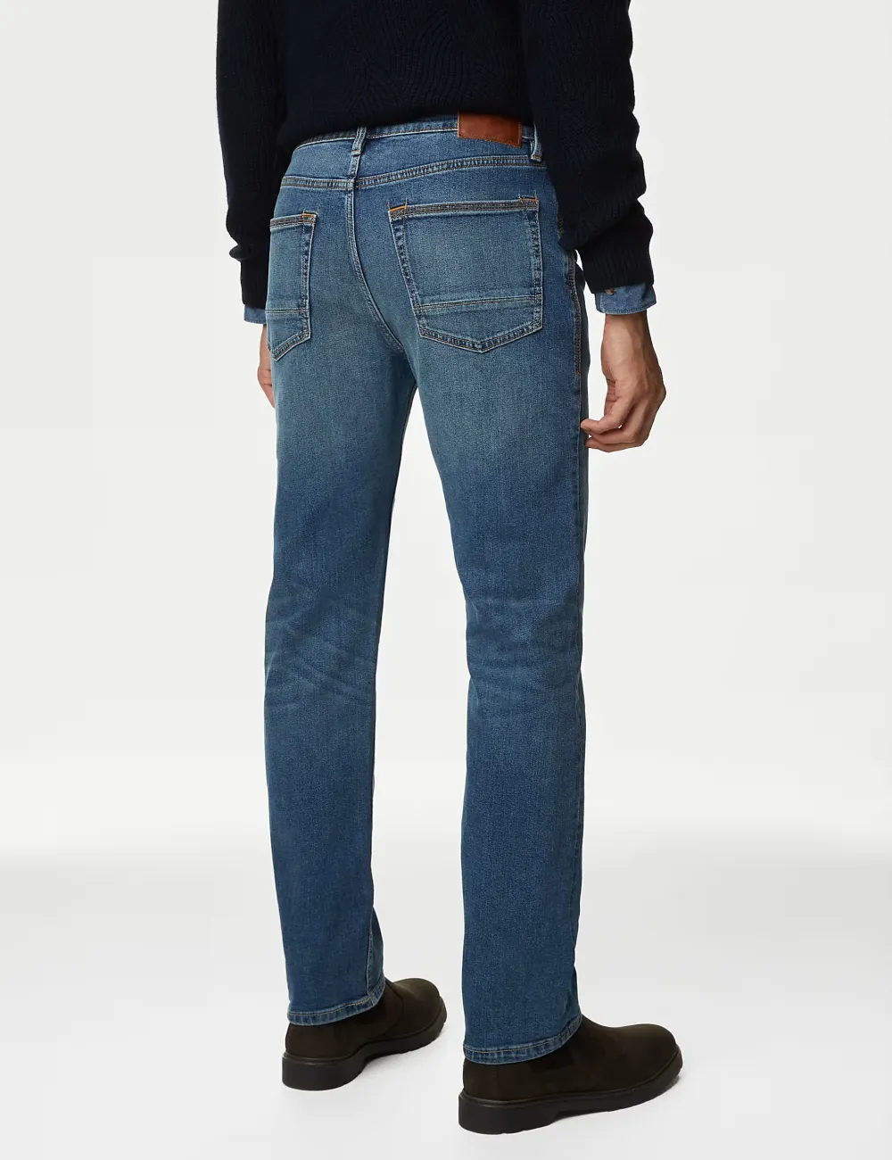 Straight Fit Vintage Wash Stretch Jeans