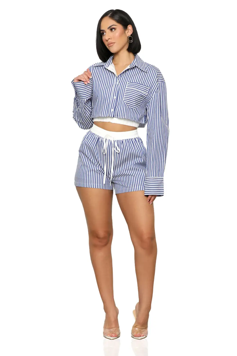 Euro Trip Stripe Short Set (Navy & White)