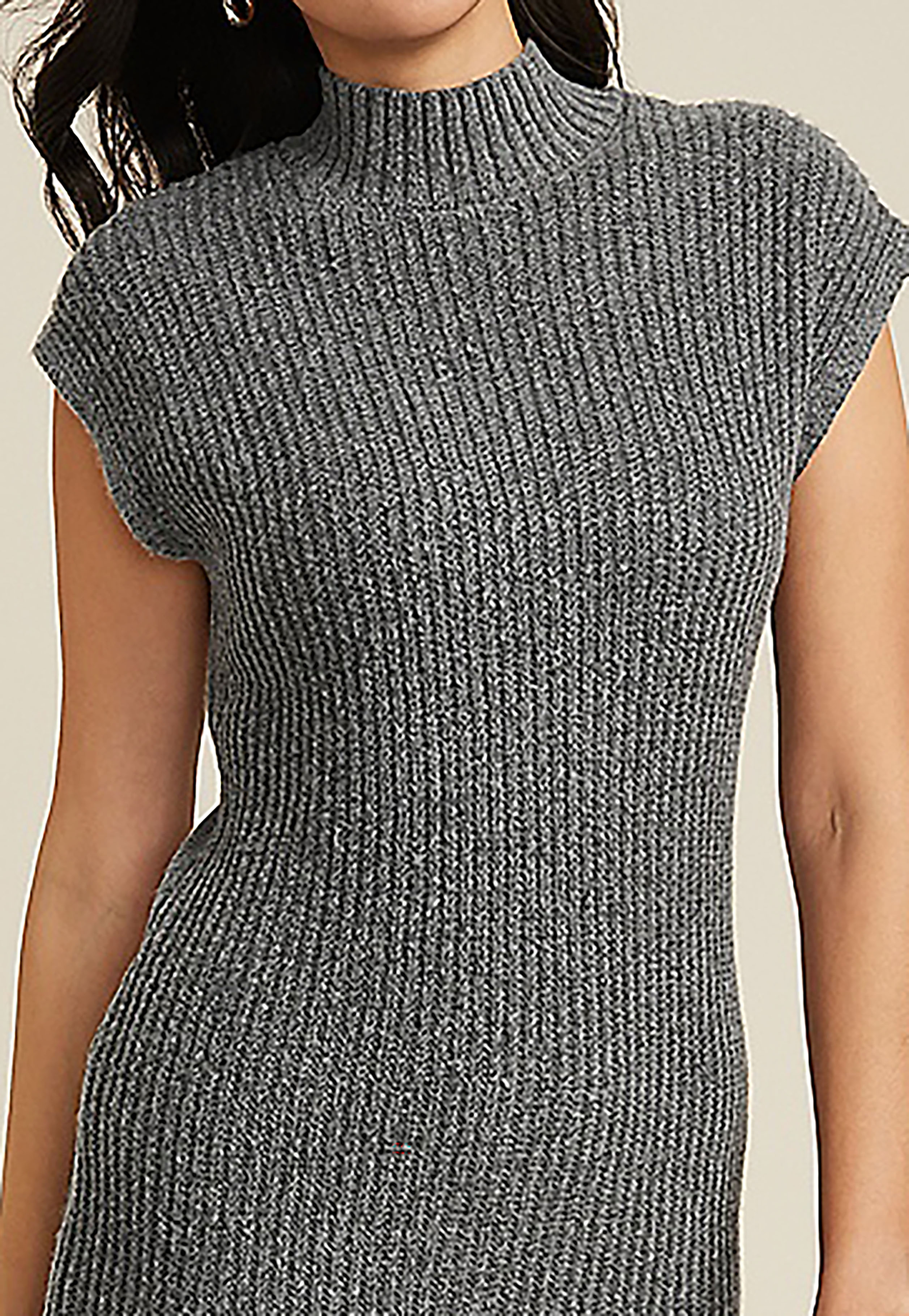 Cap Sleeve Mock Neck Sweater Dress