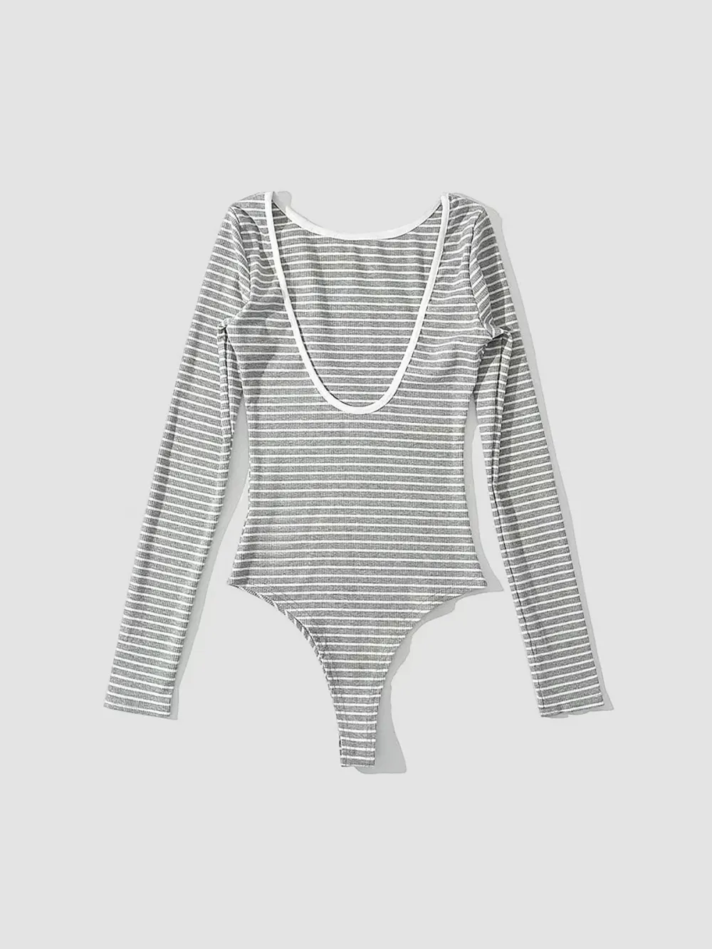 Striped Backless Long Sleeve Bodysuit