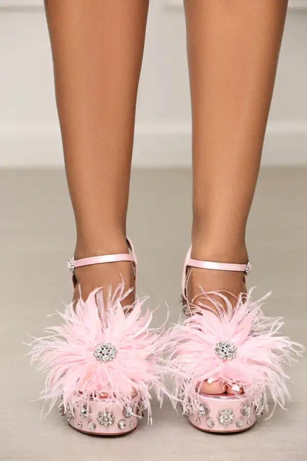 Kiki Jeweled Feather Platform Heels (Pink)- FINALSALE