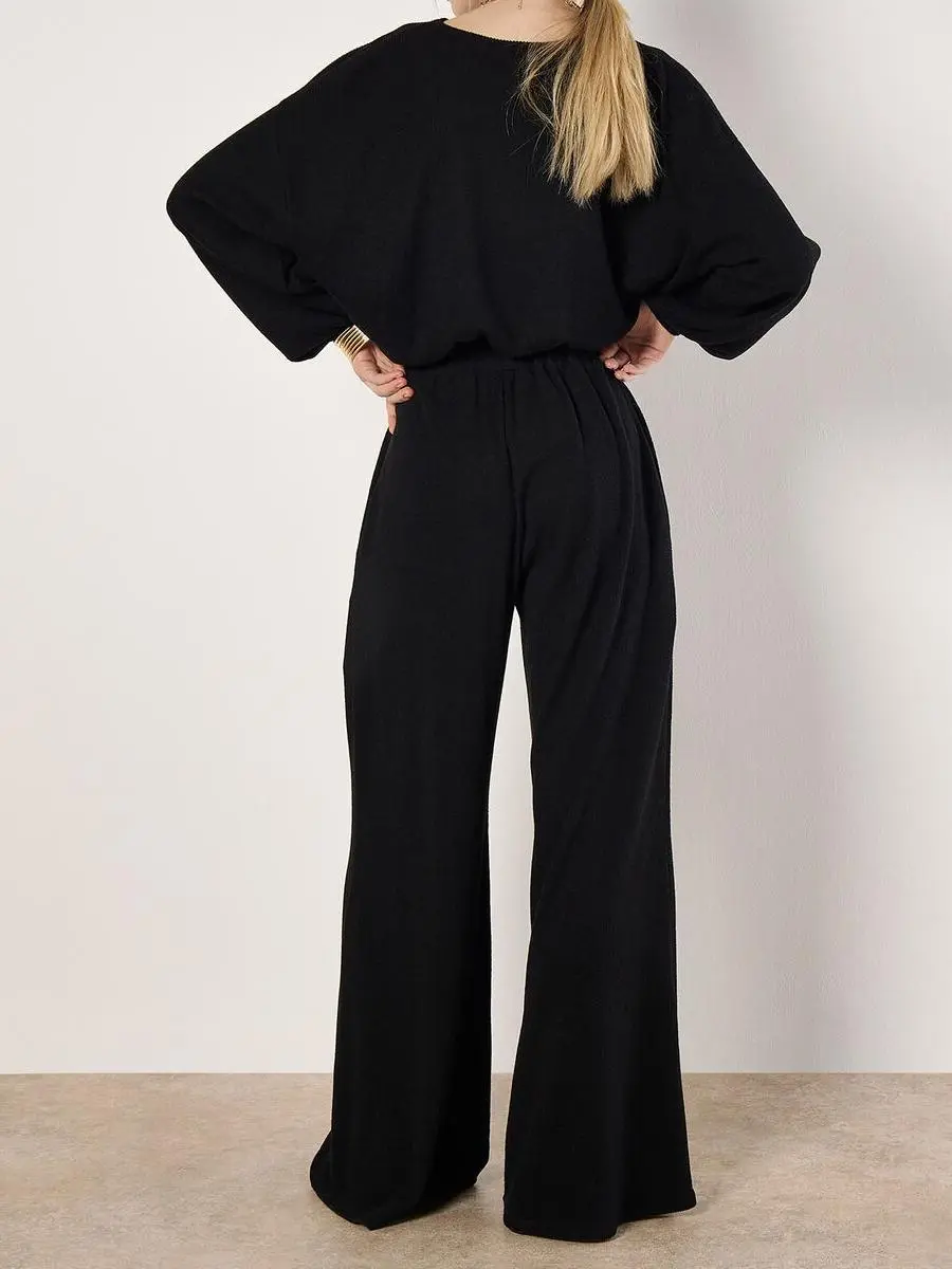 Ribbed Knit Wide Leg Trousers