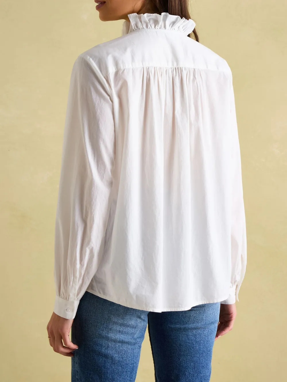 Regular Blue/White Cotton Ruffle Blouse