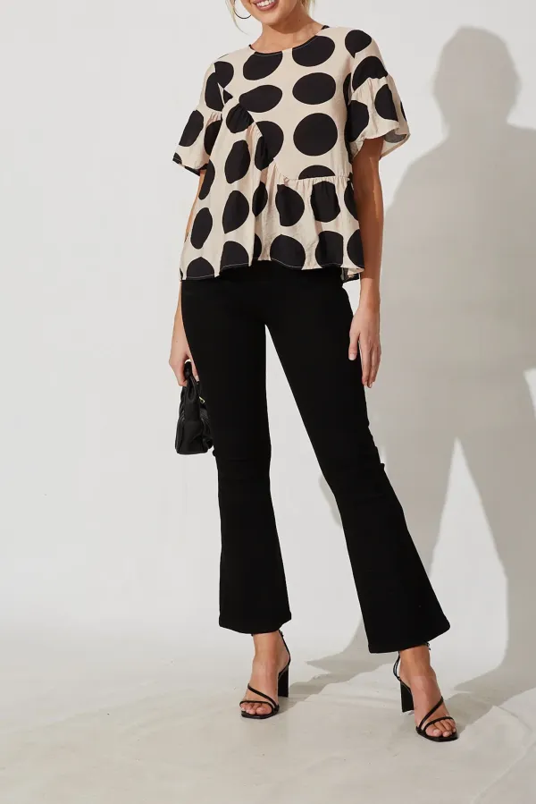 Beige Polka Dot Ruffled Top
