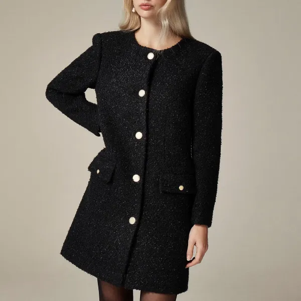 Collarless lady coat in textured tweed