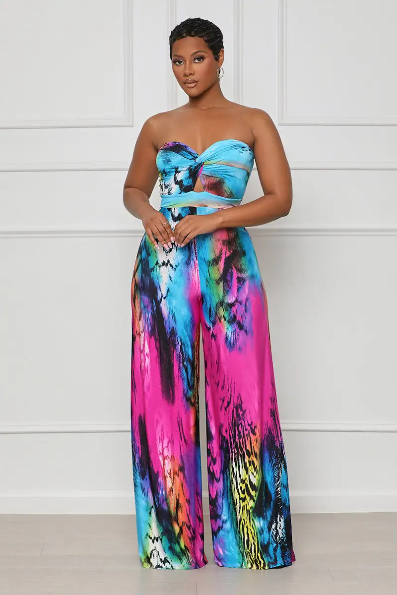 Bright & Bold Wide Leg Jumpsuit (Blue Multi)