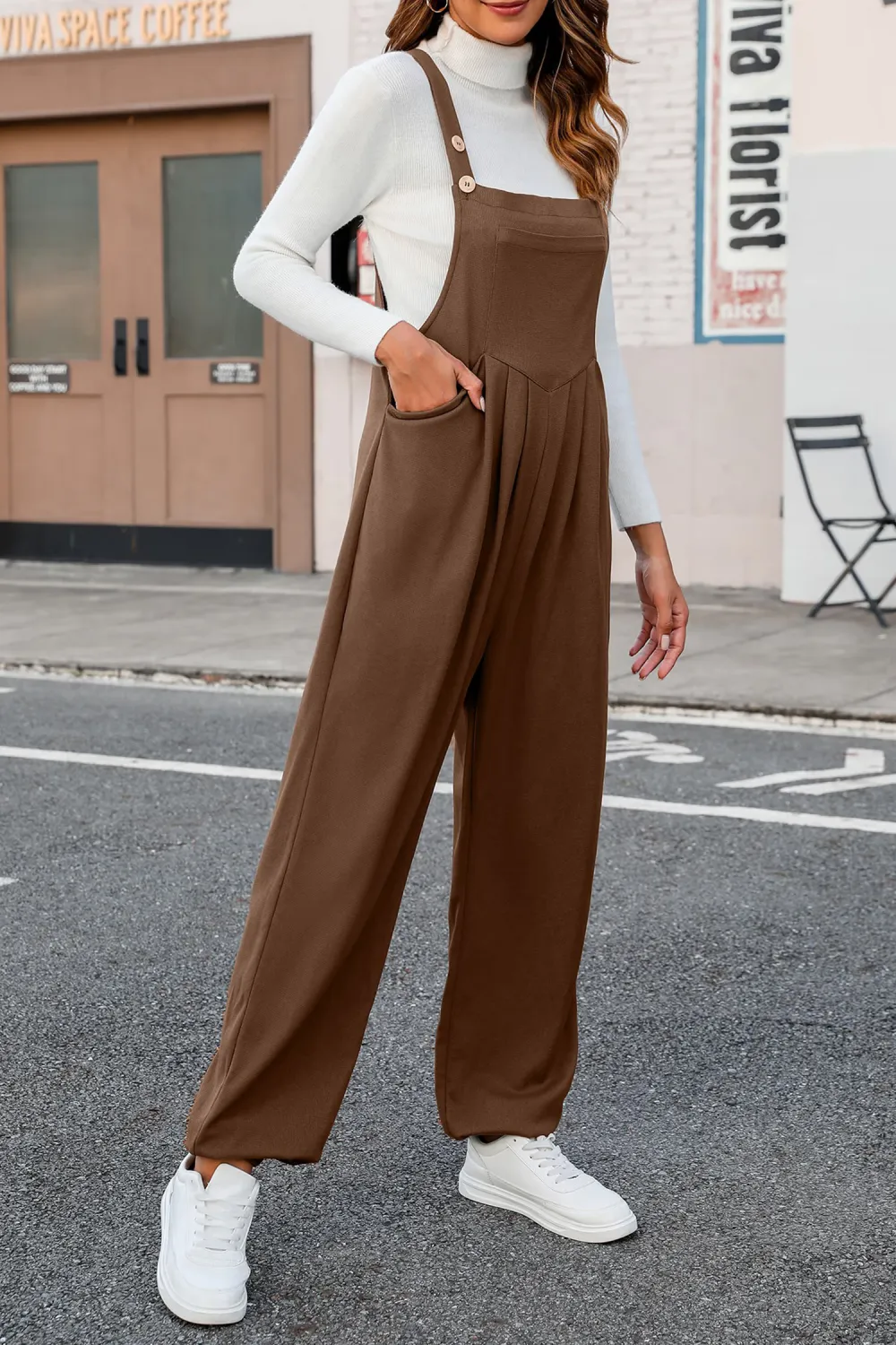 Coffee Brown Square Neck Sleeveless Jumpsuit