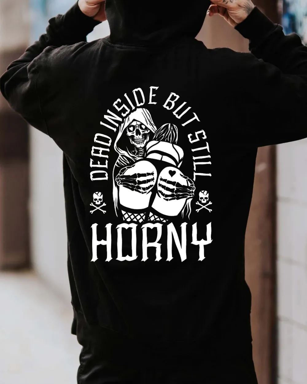 Dead Inside But Still Horny Skull Printed Men's Hoodie
