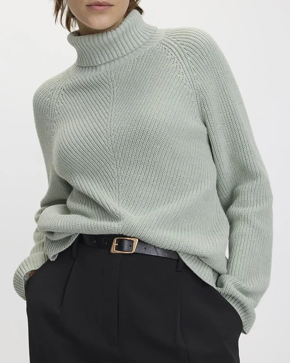 Long-Sleeve Turtle-Neck Herringbone Sweater