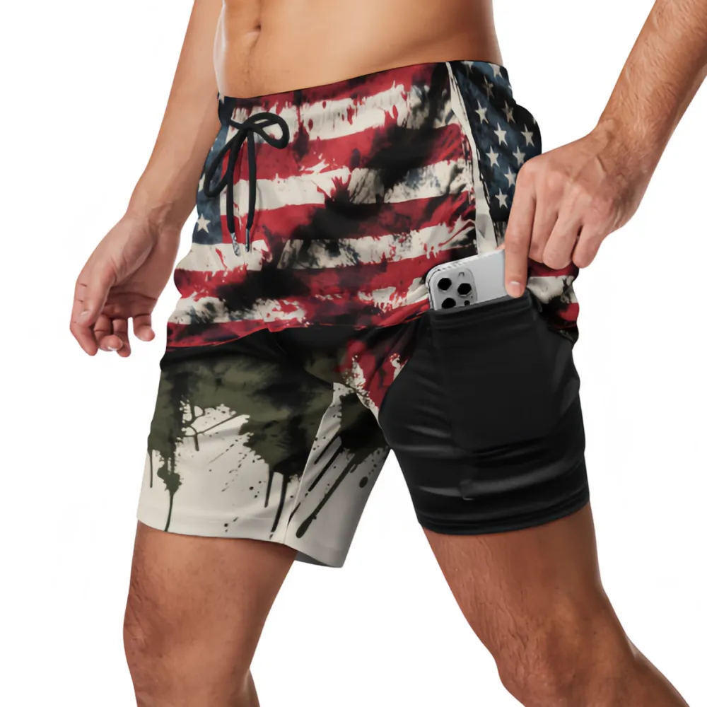 Fashionable Sports Beach Shorts With Splashed Ink Flag