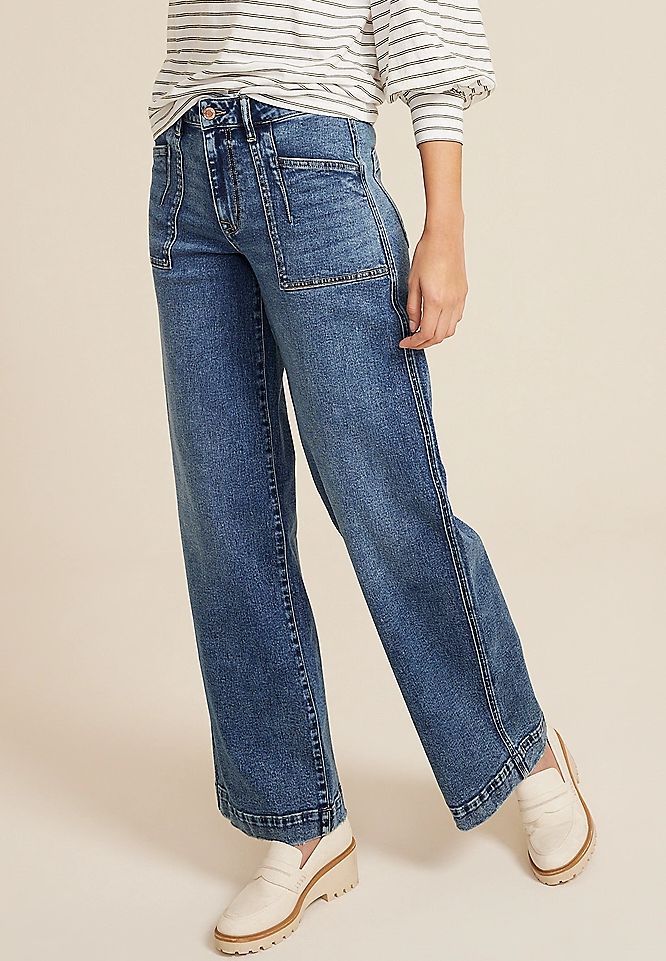 Patch Pocket High Rise Wide Leg Jean