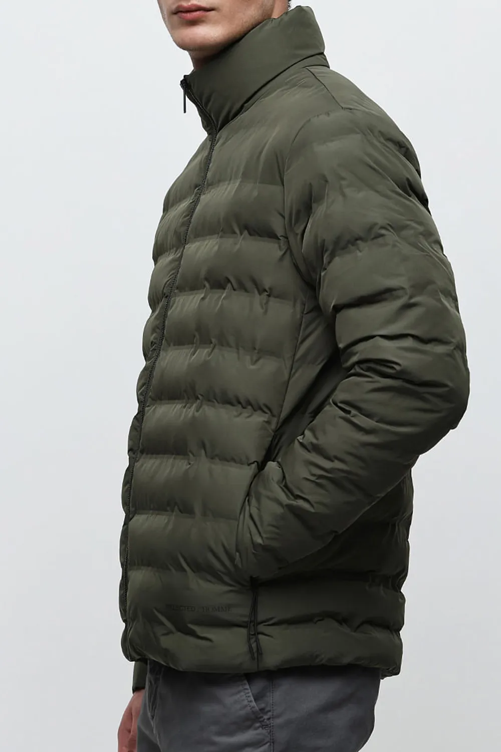 Green High Neck Quilted Jacket