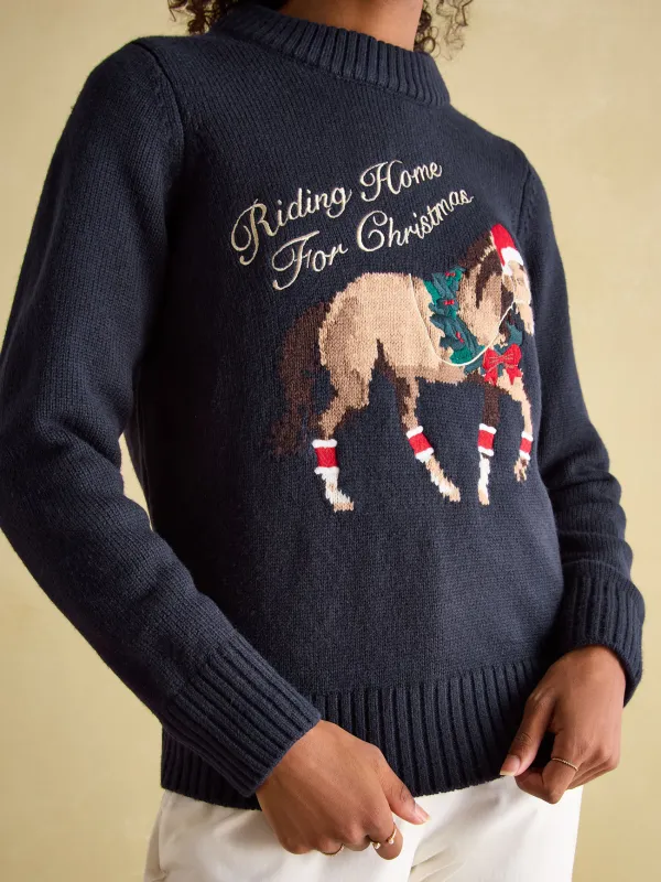 Noelle Navy Intarsia Christmas Jumper