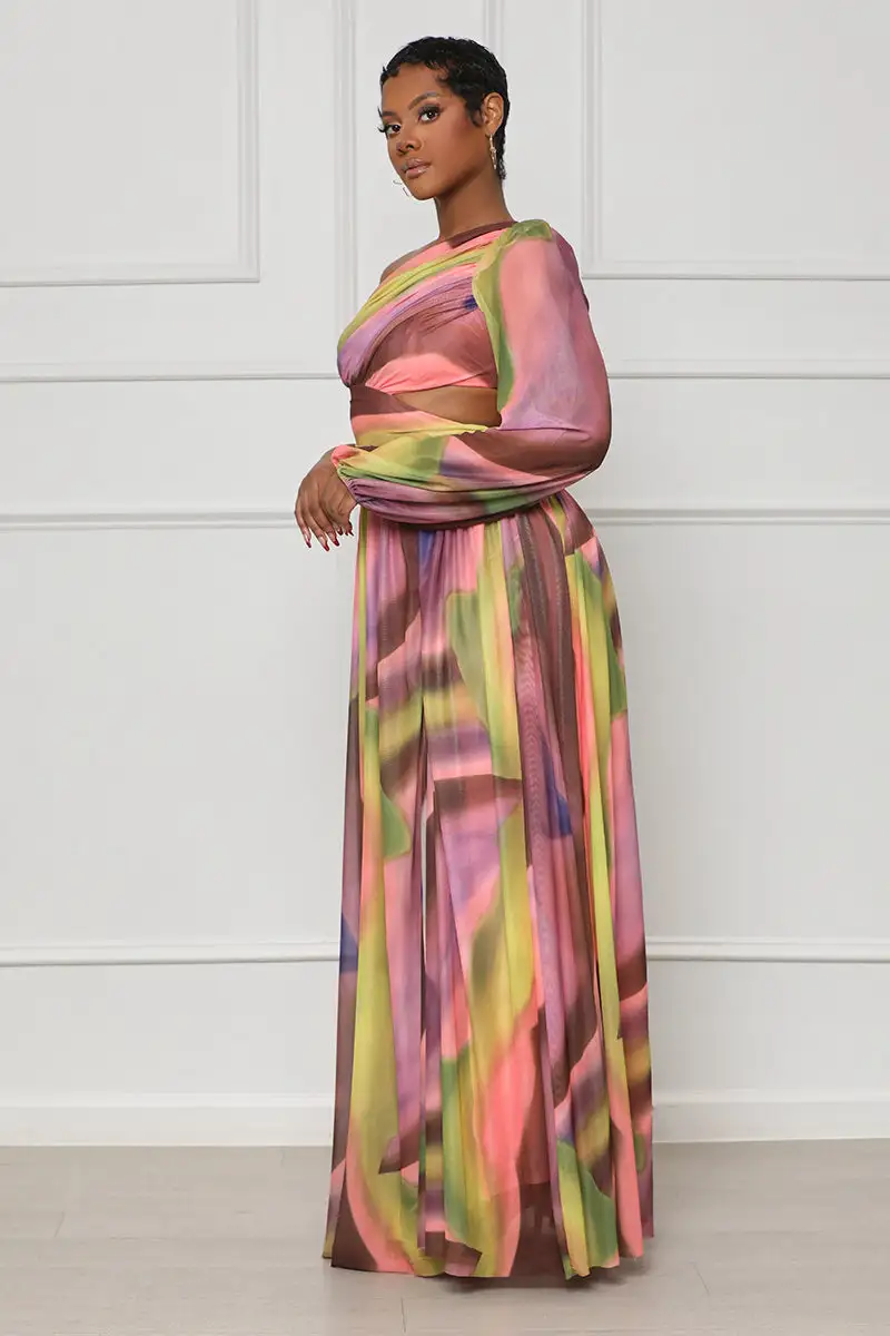 Chasing Waterfalls Watercolor Maxi Dress (Pink Multi)
