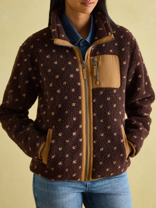 Lottie Chocolate Brown spot Borg Fleece Jacket