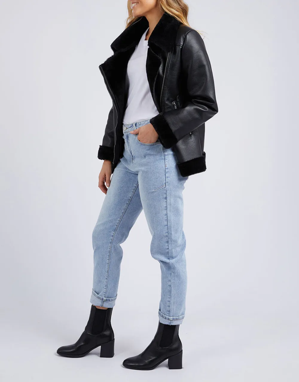 Moto Shearling Jacket - Black