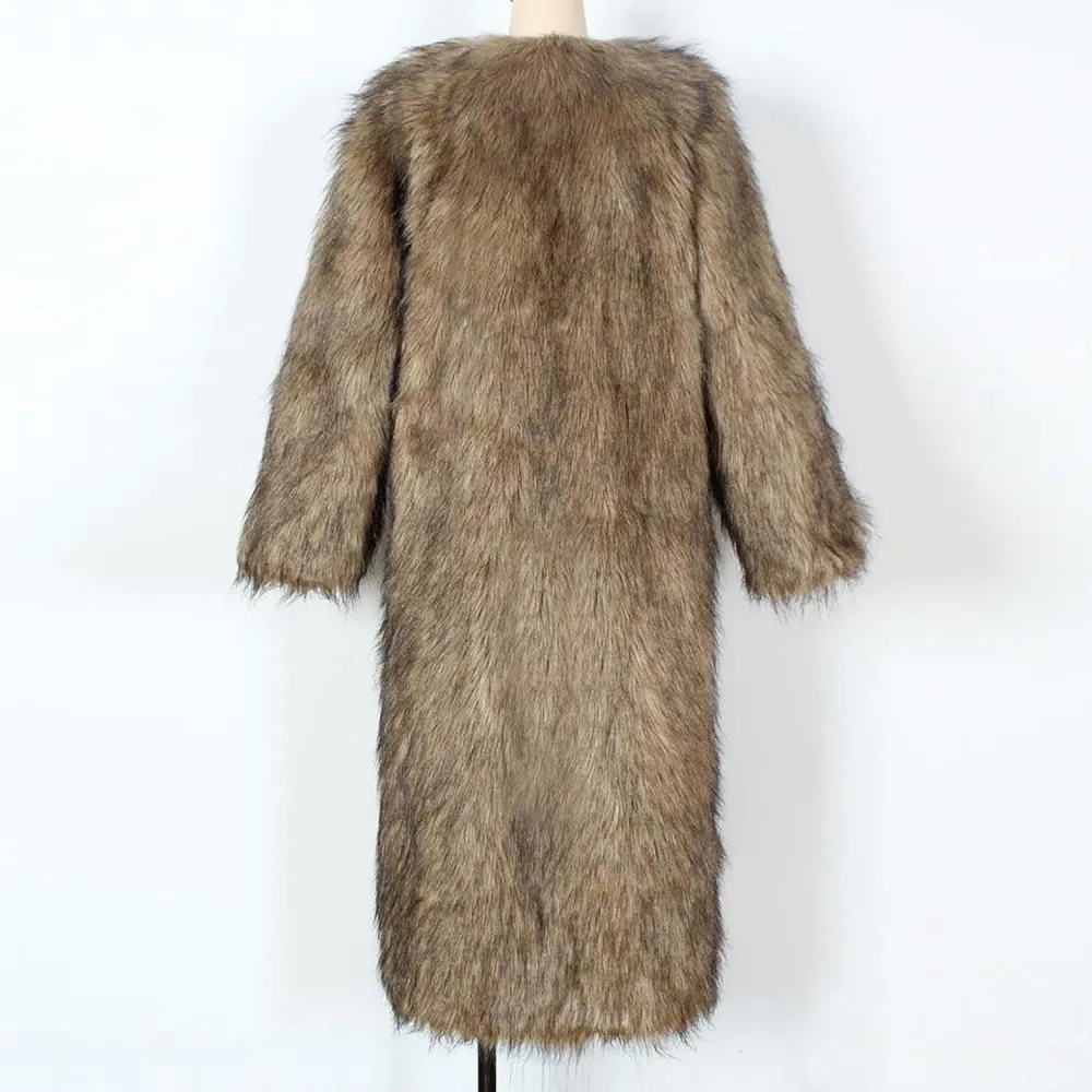 Mzkdieey Womens Faux Fur Warm Winter Coat Luxury Fluffy Parka Jacket Casual Open Front Cardigan Long Coat Outwear Overcoat