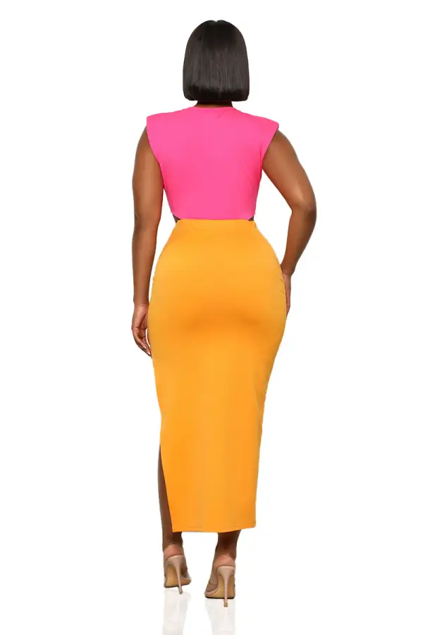 So Effortless Color-Block Cut-Out Dress (Orange Multi)