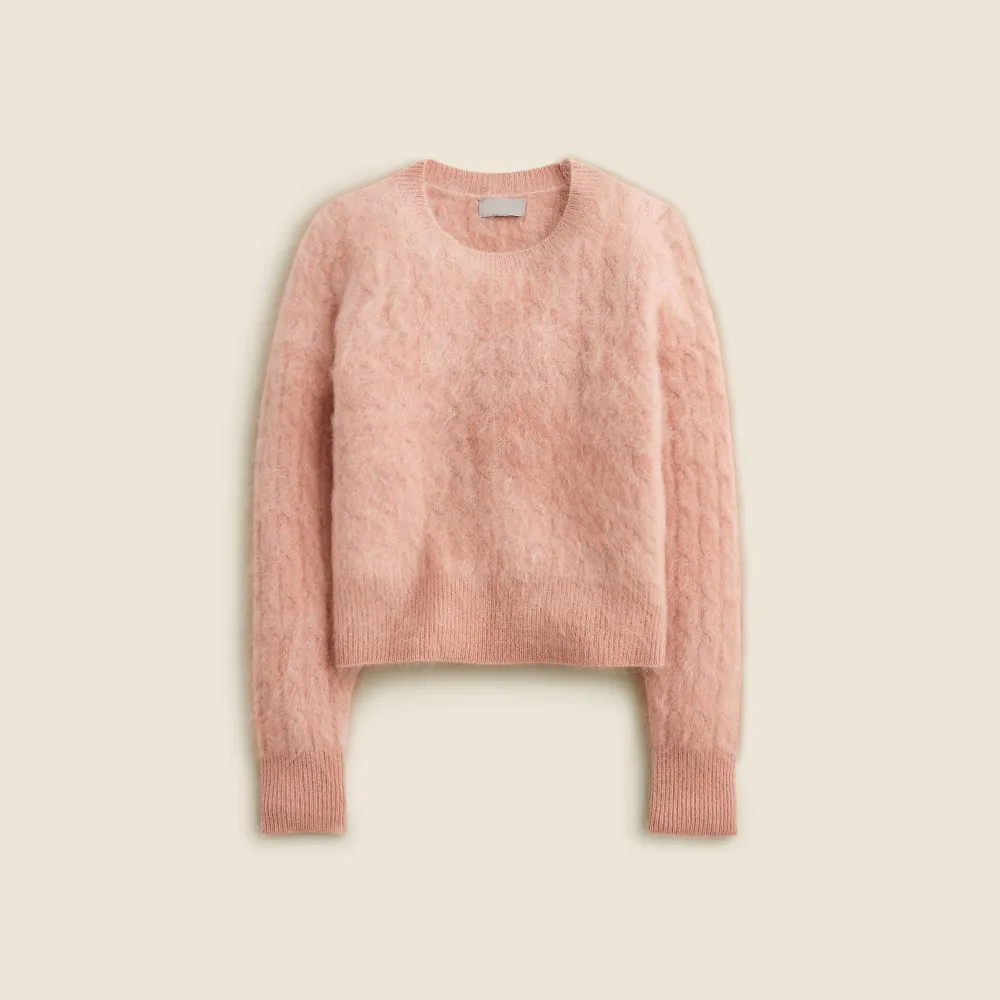 Brushed cashmere shrunken cable-knit crewneck sweater