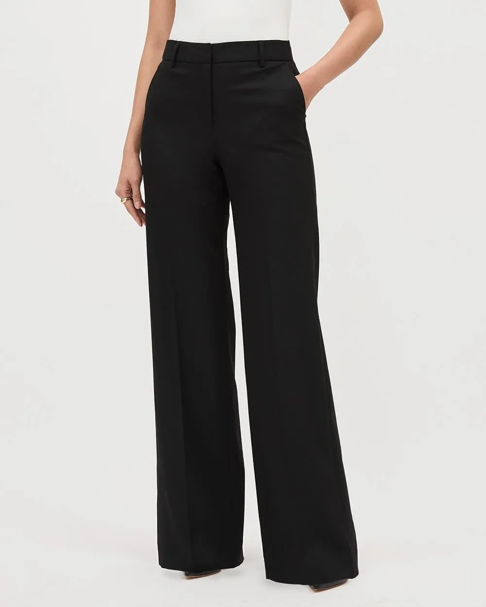 Black Wide-Leg High-Rise Wool-Blend Pant