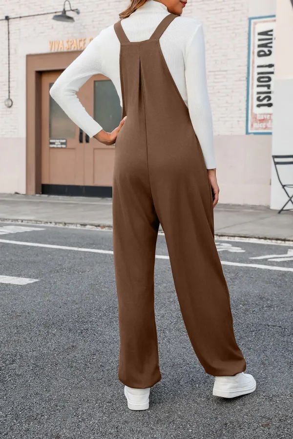 Coffee Brown Square Neck Sleeveless Jumpsuit