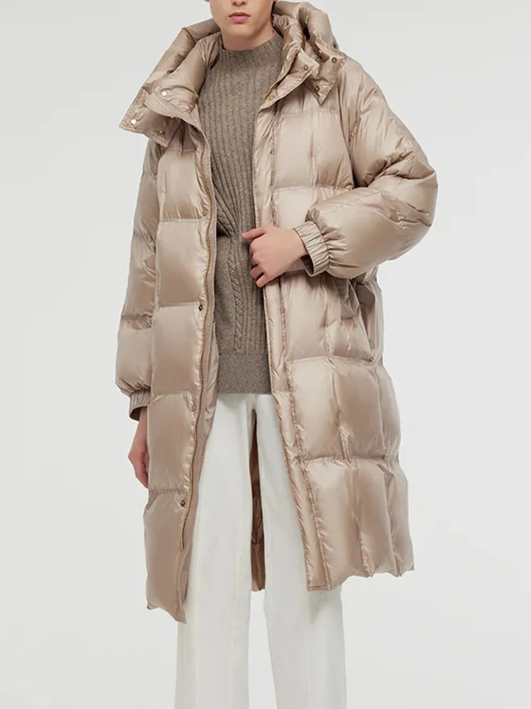 Rose Gold Unisex Hooded Long Goose Down Coat