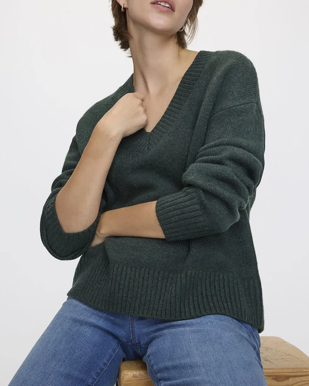 PlushSoft Long-Sleeve V-Neck Sweater