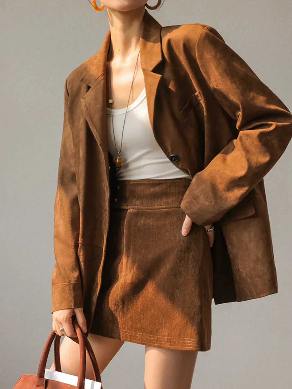 Suede Button Up Lapel Blazer